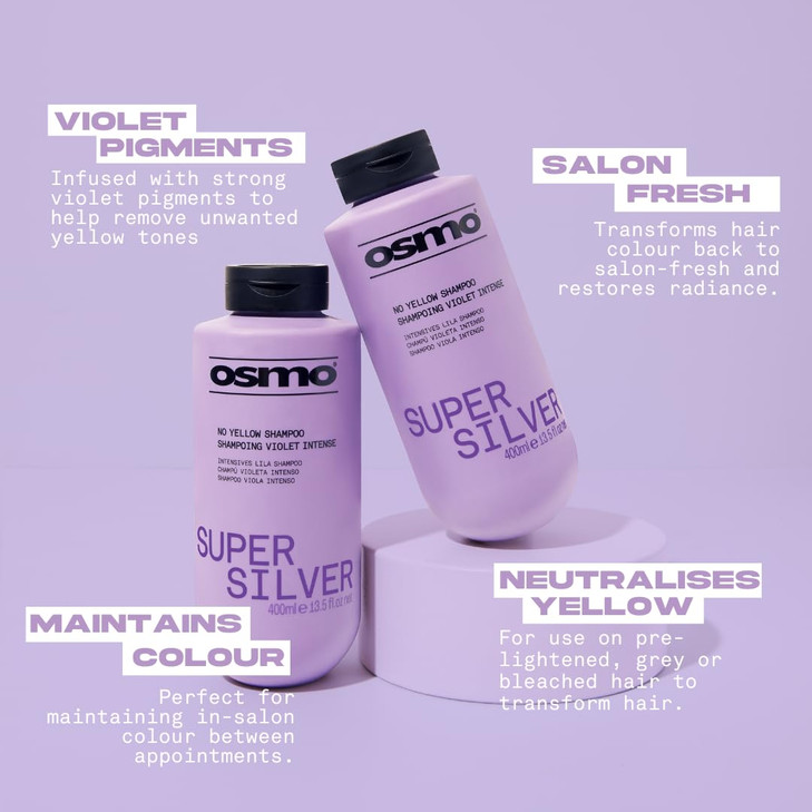 Osmo Super Silver No Yellow Shampoo Eliminates Yellow and Brassy Tones Brightens Grey and White Hair Keeps Hair Rich and