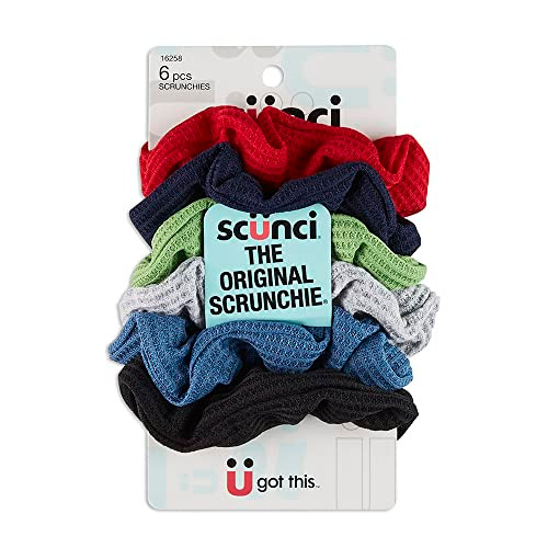 Scunci by Conair The Original Scrunchie Waffle Knit Scrunchies in Navy, White, Red, Blue, Grey and Black, Hair Ties for Women, 6 Count online at globaldelivered