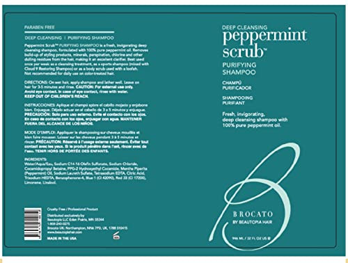 Brocato Peppermint Scrub Purifying Shampoo Deep Cleansing 32 Oz Fresh Invigorating Lightweight with Pure Peppermint Oil