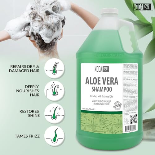 MODA Moisturizing Shampoo for All Hair Types Aloe Vera 128 Oz Professional Deeply Cleanses and Conditions Strengthens Re