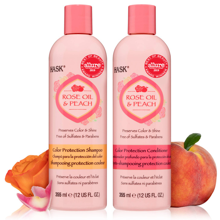HASK ROSE OIL PEACH Shampoo and Conditioner Set Color Protecting for All Hair Types SulfateFree ParabenFree CrueltyFree