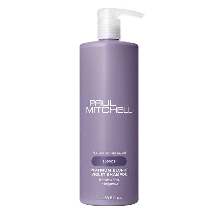 Paul Mitchell Platinum Blonde Violet Shampoo Banishes Brass Brightens Ideal for Light to Medium Blonde Silver Gray or Wh