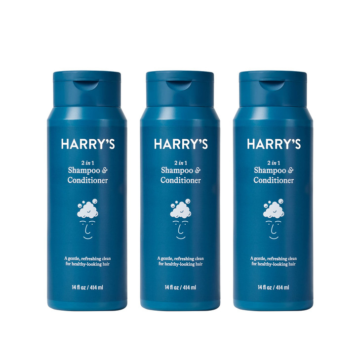 Harrys Mens Shampoo and Conditioner 2 in 1 Gentle Refreshing For All Hair Types 14 Fl Oz 3 Count