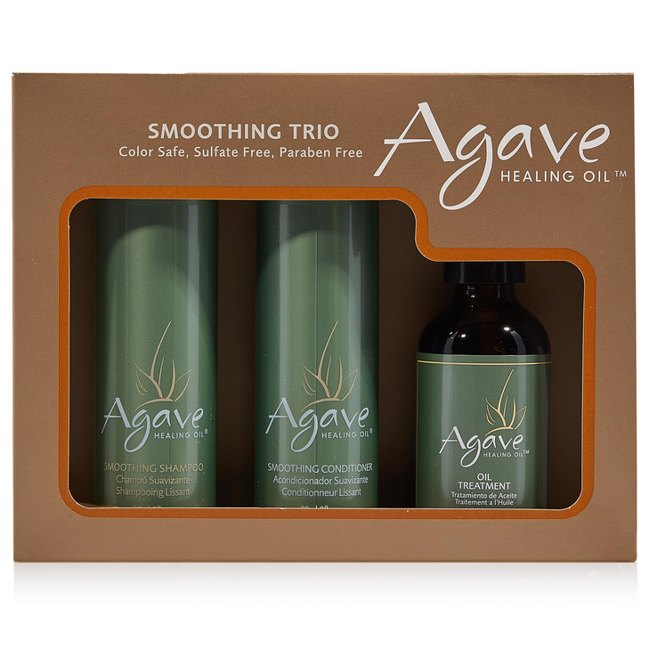 Agave Smoothing Haircare Trio with Shampoo Conditioner Healing Oil Treatment Hydrating Frizz Control 3 fl oz2 fl oz