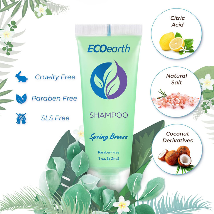 EcoEarth Travel Size Hotel Shampoo 1 fl oz 100 Pack Spring Breeze Delight Your Guests with Revitalizing Refreshing Hair