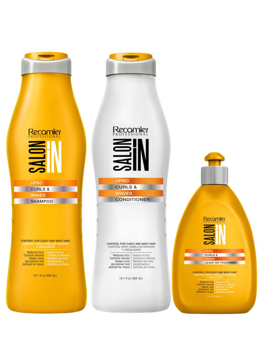 Salon In Recamier Curls Waves Bundle Shampoo Conditioner LeaveOn Treatment for Curly or Wavy Hair