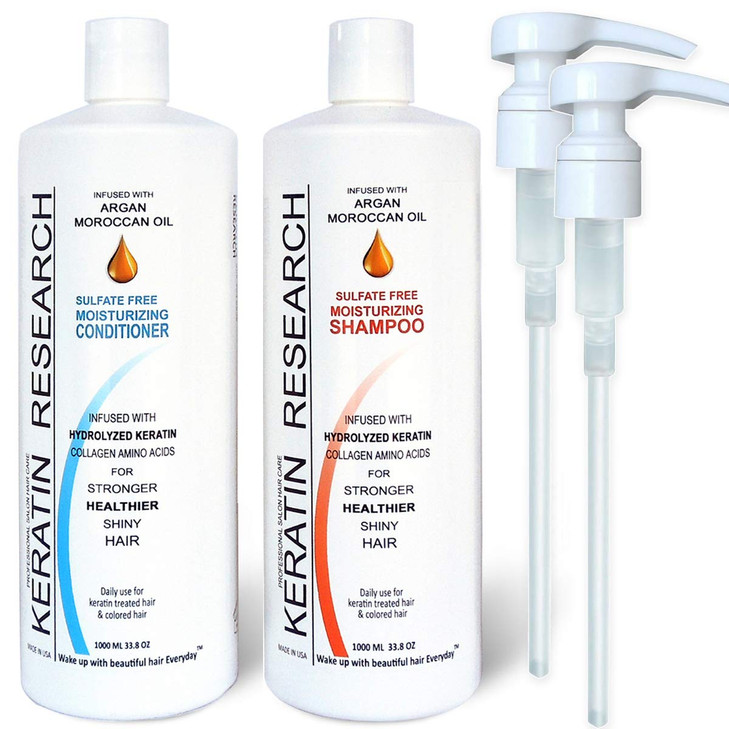 Sulfate Free Shampoo Conditioner 2 x 1 LITER Bottles Set infused with Moroccan Argan Oil By Keratin Research post treatm