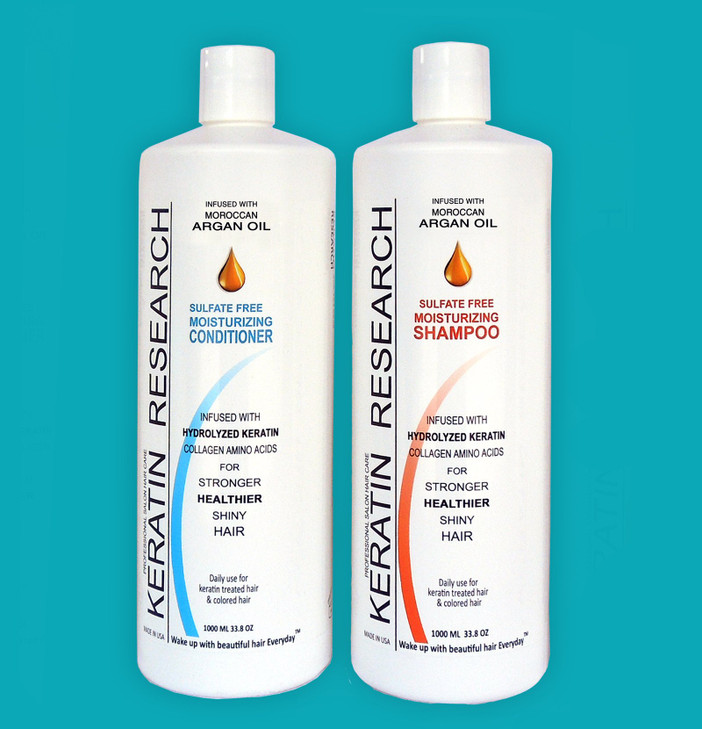 Sulfate Free Shampoo Conditioner 2 x 1 LITER Bottles Set infused with Moroccan Argan Oil By Keratin Research post treatm