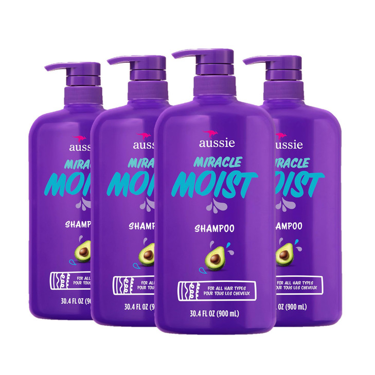 Aussie ParabenFree Miracle Moist Shampoo with Avocado Jojoba for Dry Hair 304 Fluid Ounce Pack of 4