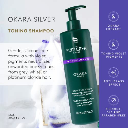 Rene Furterer OKARA SILVER Toning Shampoo Purple Shampoo for Blonde White Grey Silver Pastel Hair Pump 202 oz