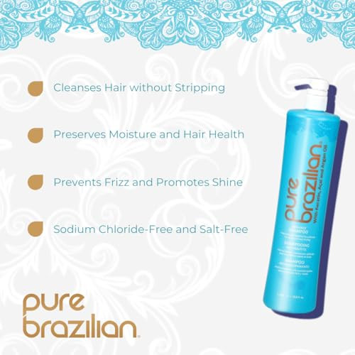 Pure Brazilian AntiFrizz Daily Shampoo SaltFree Color Safe with Keratin Argan Oil Acai for Prolonged Treatment Smooth Ha