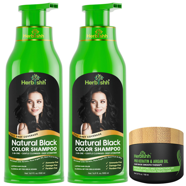 Combo Pack 2pcs Herbishh Hair Color Shampoo 1pc Argan Intense Hair Mask Longlasting Gray Hair Dye 500ml Stimulates Dry F