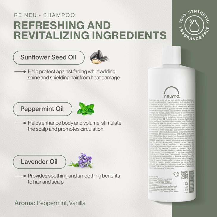 Neuma Re Neu Shampoo 32 Fl Oz Revitalizing Soothing Gentle Cleansing Sulfate Free Shampoo Peppermint Vanilla Scent