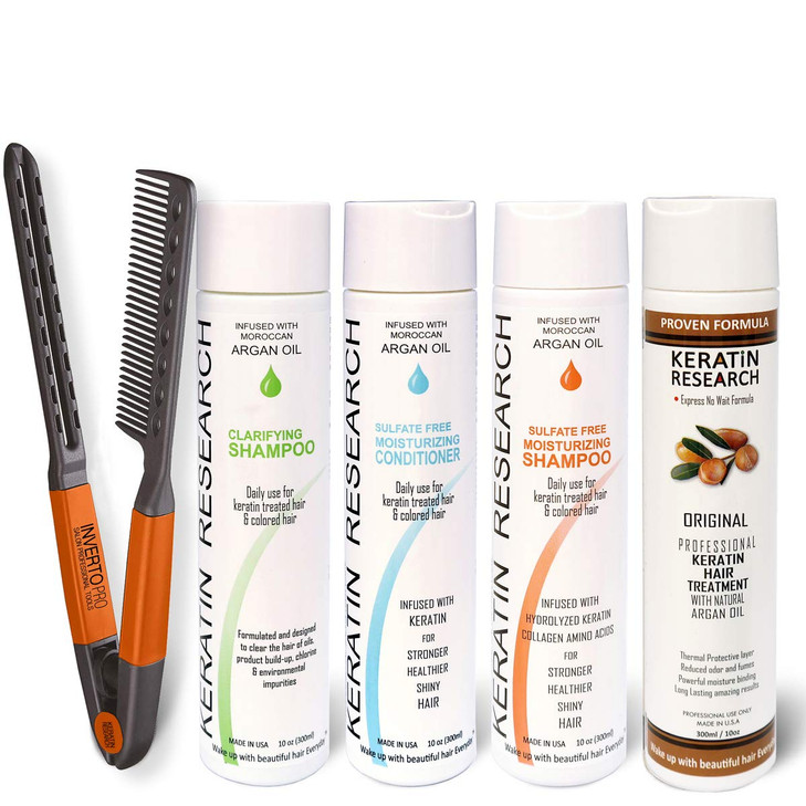Complex Brazilian Keratin Blowout Hair Treatment 4 Bottles 300ml Value Kit Includes Sulfate Free and Easy Comb Queratina