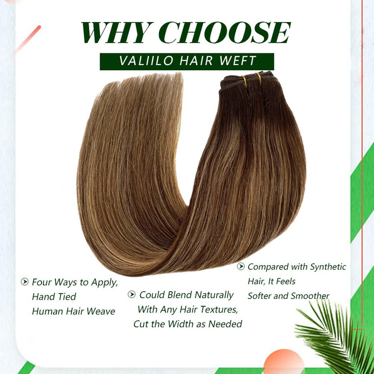 Remy Sew in Human Hair Extensions Brown to Blonde Highlights Weft Hair Extensions Balayage Colored 24 inch Hair Double W