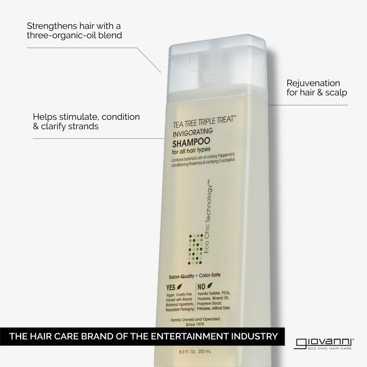 GIOVANNI Tea Tree Invigorating Shampoo Special Clarifying Shampoo wOrganic Natural Oils for Women Men Cleansing Moisturi
