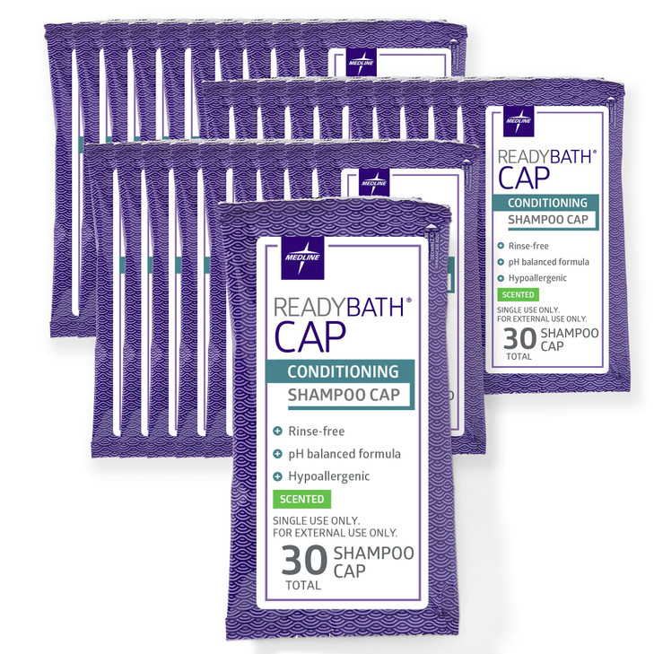 Medline ReadyBath Scented RinseFree Shampoo Cap with Conditioner 30 Count
