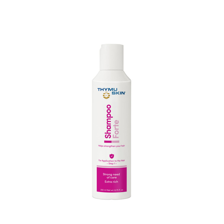 THYMUSKIN Forte Shampoo Step 1 of 2 in the Thymuskin System provides intensive extrarich care for advanced thinning spec