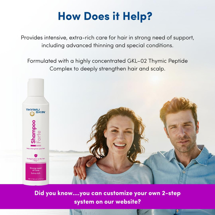 THYMUSKIN Forte Shampoo Step 1 of 2 in the Thymuskin System provides intensive extrarich care for advanced thinning spec