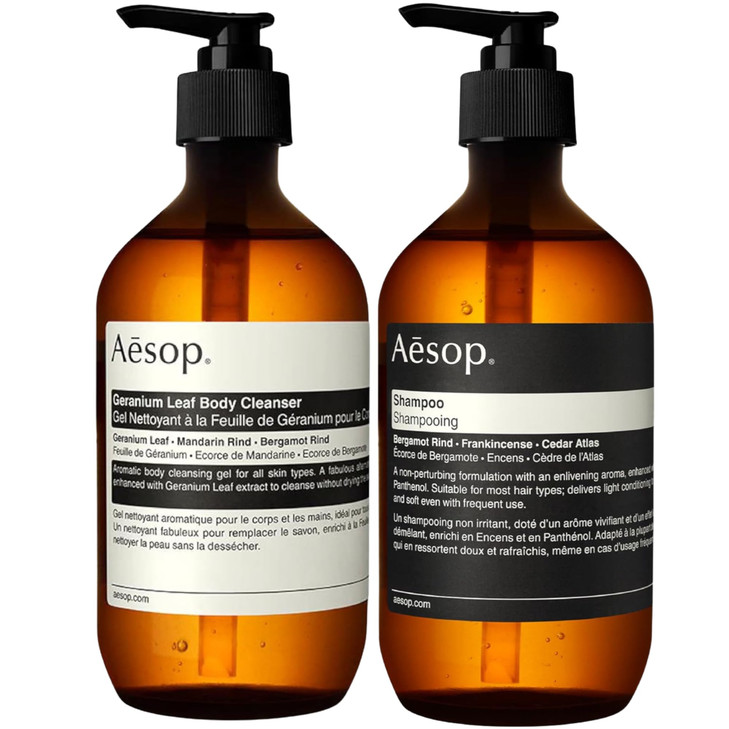 Aesop Geranium Leaf Body Cleanser Shampoo Set Refreshing Botanical Body Wash and Daily Shampoo for All Hair Types 169 oz