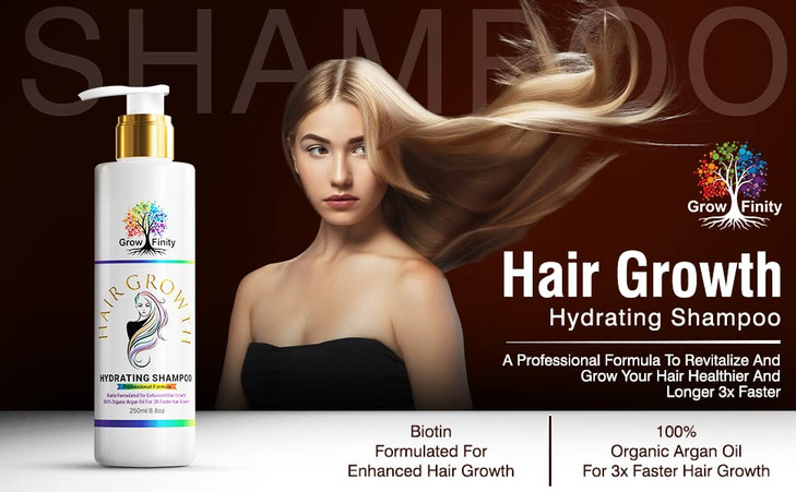 Growfinity Hair Growth Hydrating Shampoo Biotin and Argan Oil for Faster Growth Nourishment and Frizz Control