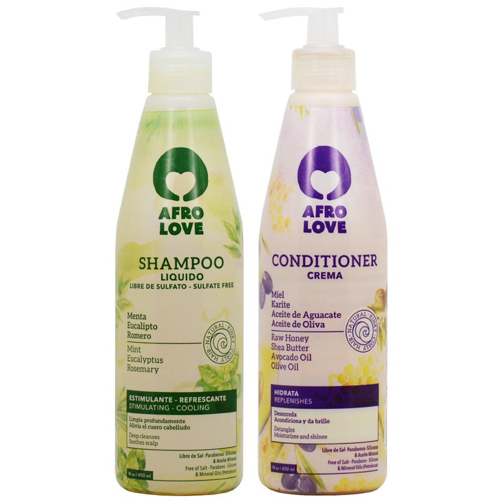 Afro Love Shampoo Conditioner Set 16oz Refreshing Shampoo 16oz Hydrating Conditioner SulfateFree Nourishing for Natural