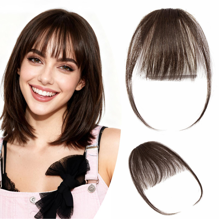 Hairro Clip in Bangs Real Human Hair Thin Wispy Air Bang Hairpiece Two Side With Temples One Piece Fringe for Women Girl