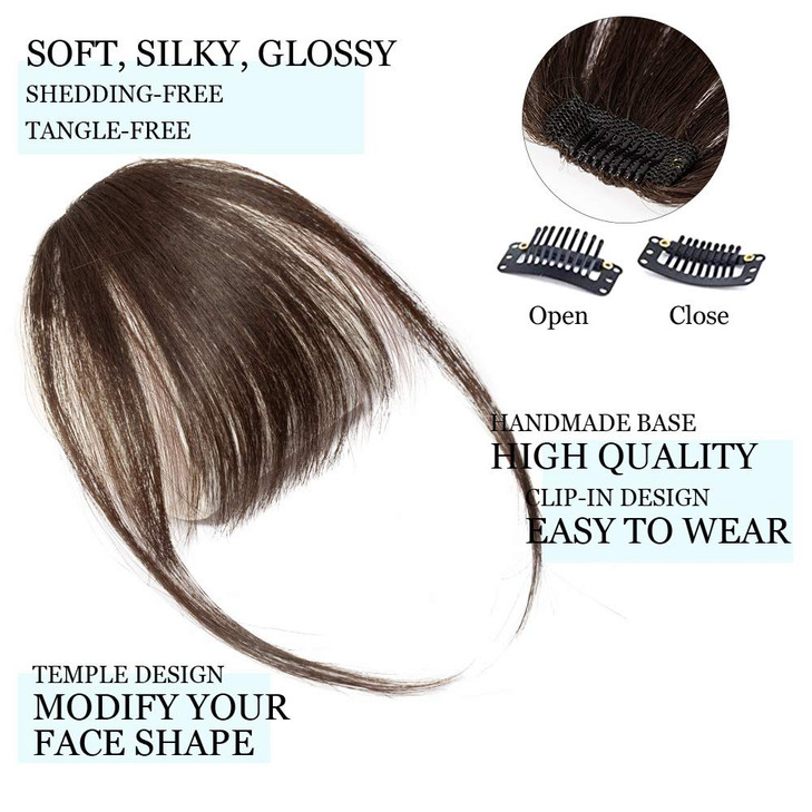 Hairro Clip in Bangs Real Human Hair Thin Wispy Air Bang Hairpiece Two Side With Temples One Piece Fringe for Women Girl
