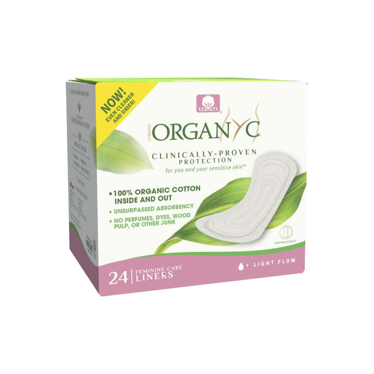 Organyc 100% Certified Organic Cotton Inside and Out Folded Panty Liner, Ultra Thin, Light Flow, 24 Count