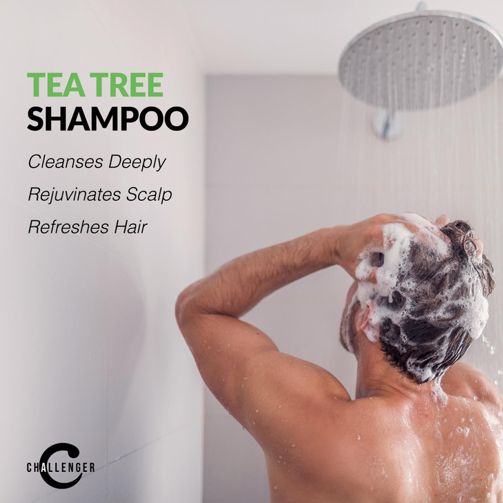 Challenger Tea Tree Shampoo Mens Shower Product For Itchy Dry Scalp Removes Dirt Oils Sulfate Free Argan Oil Biotin Kera