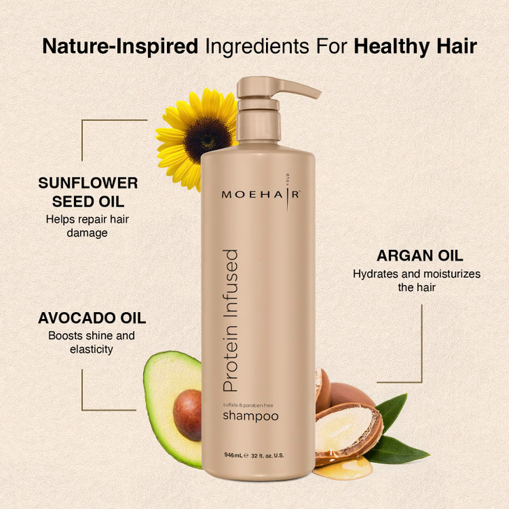 MOEHAIR Protein Infused Shampoo AntiFrizz Moisturizing Strengthening Shampoo for All Hair Types With Proteins Natural Oi