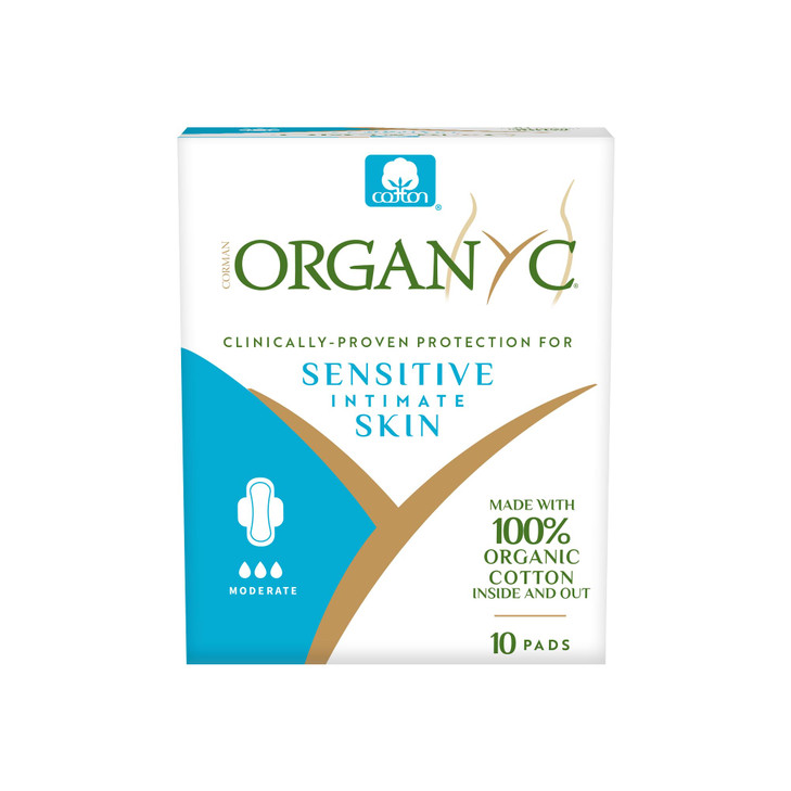 Organyc 100% Certified Organic Cotton Feminine Pads, Moderate Flow, 10 Count