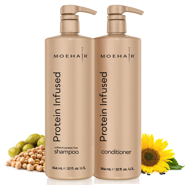 MOEHAIR Protein Infused Shampoo and Conditioner Set for Dry Damaged Hair Strengthens Hair Fiber Sulfate Paraben Free Add