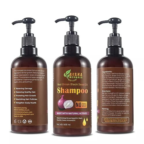 Bisha Herbals SHAMPOO Red Onion Black Seed Oil Natural Organic Sulphatefree Parabenfree For men and women