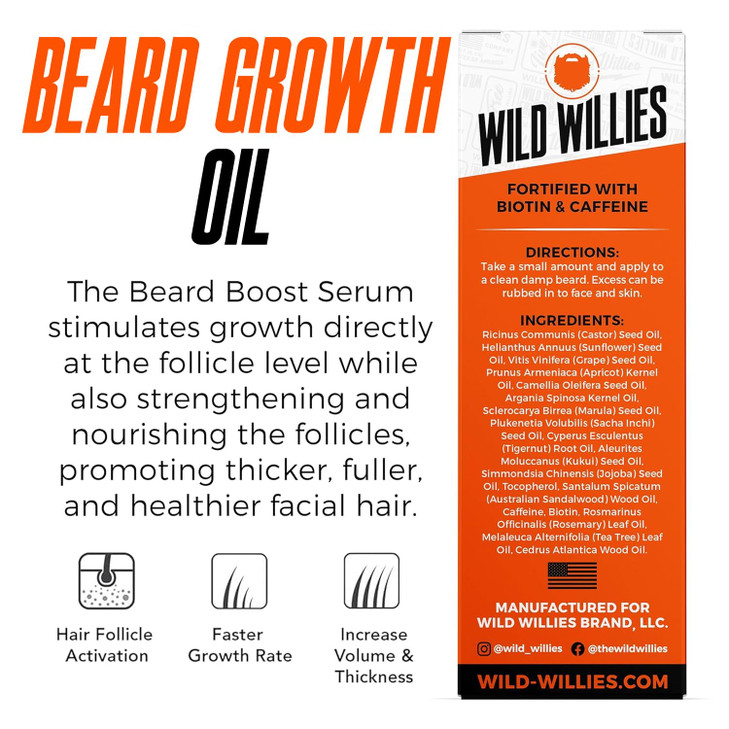 Wild Willies Beard Growth Serum for Men Natural Beard Serum with Biotin Caffeine Essential Beard Oil for Fuller Thicker