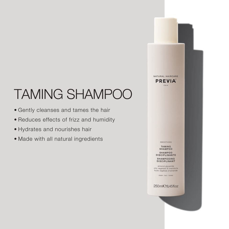 PREVIA Smoothing Taming Shampoo AntiFrizz Shampoo with Almond Extract Vegan Sulfate Free Hydrating Formula for Smooth Ma