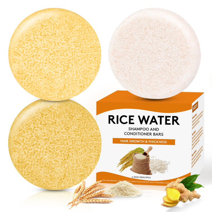 Pubpok Rice Water Shampoo Bars and Conditioner Set for Hair Growth Ginger Shampoo Bar for AntiHair Loss Strengthening No