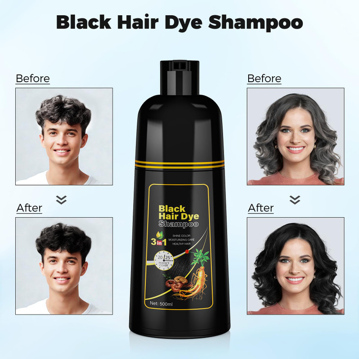 JUANCHI Black Hair Dye Shampoo 3 in1 Black Shampoo Hair Dye for Gray Coverage Natural Hair Color for Women Men Herbal Fo