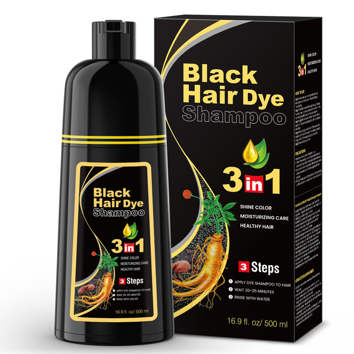 BOJICA 3 in 1 Black Hair Dye Shampoo for Gray Hair Herbal Color Shampoo with Argan Oil Ginseng Instant Full Gray Coverag