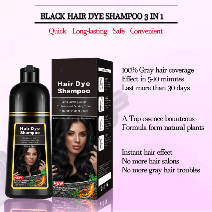 Black Hair Dye Shampoo Instant 3 in 1 for Gray Hair Coverage Herbal Formula SemiPermanent Hair Color in 10 Minutes Lasts