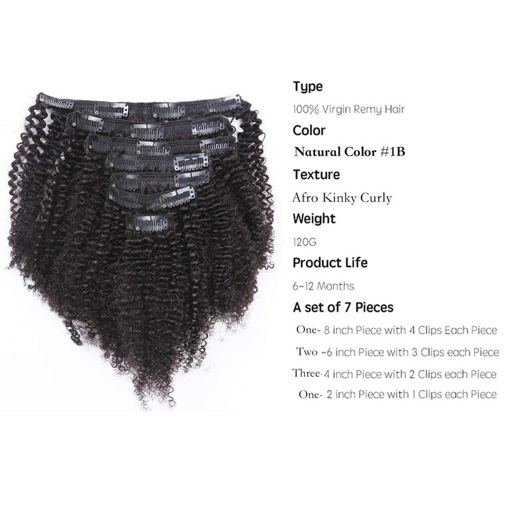 Anrosa 8A Grade Afro Kinky Curly Clip ins Natural 3C 4A Hair for African American Black Women Real Remy Hair Kinkys Curl