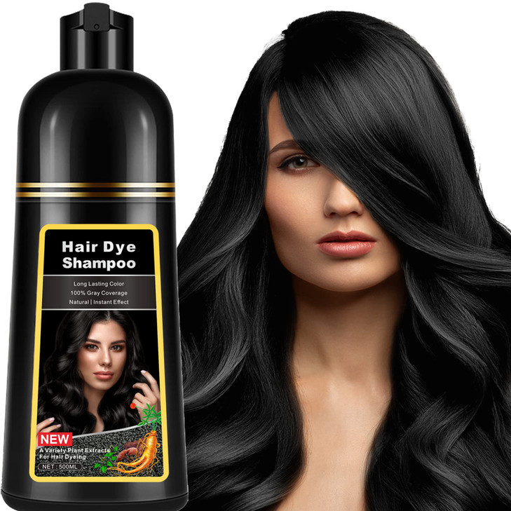 lymznus Instant Black Hair Dye Shampoo 3 in 1 for Men Women Herbal Hair Color Shampoo for Gray Hair Coverage Natural Cha