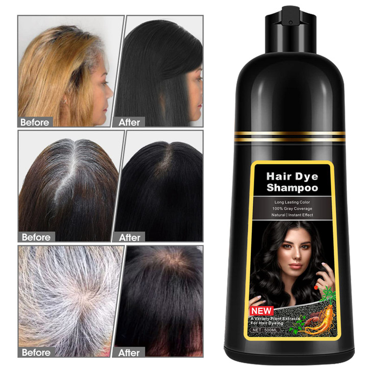 lymznus Instant Black Hair Dye Shampoo 3 in 1 for Men Women Herbal Hair Color Shampoo for Gray Hair Coverage Natural Cha