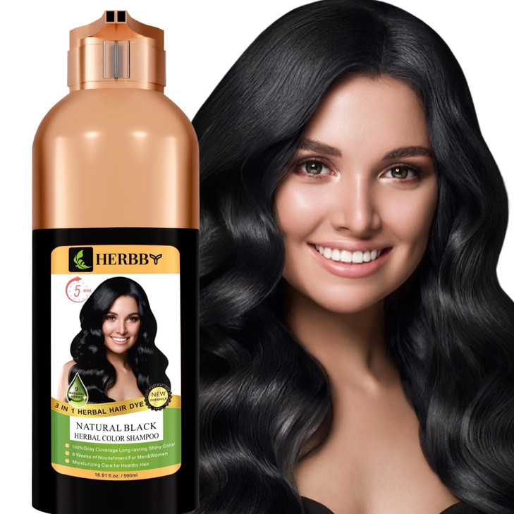 HERBBY Hair Color Shampoo for Gray Hair CoverageColor Transform with 9 Herbal Extracts Long Lasting68 WeeksShinyEvenly C
