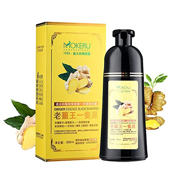 MADAME FIN MOKERU Ginger Black Hair Shampoo Magic 5 minutes natural black hair dye Component Healthier Smell More Fragra