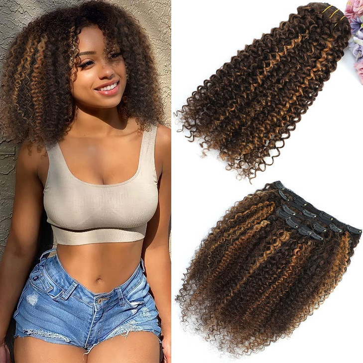 430 Brown Kinkys Curly Real Hair Extensions Clip in Human Hair for Black Women Urbeauty 12 Inch Curly Clip In Hair Exten