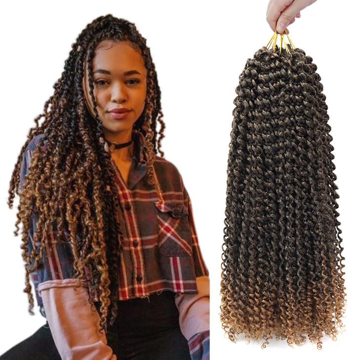 Dorsanee Ombre Brown Passion Twist Hair 18 Inch 7 Packs Water Wave Crochet Hair Long Bohemian Curly Braiding Hair for Bu