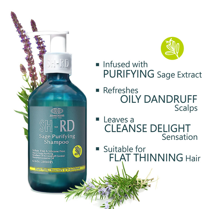 SHRD Sage Purifying Shampoo for Oily Scalp Deep Cleansing Rebalancing Hydrating Scalp Shampoo for Dandruff for Flat Hair