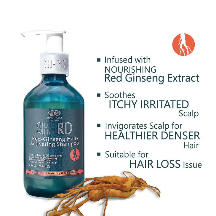 SHRD Red Ginseng Activating Shampoo for Thinning Hair Herbal Extract Rosemary Vitamin B5 RootLifting Oil Control AntiDan