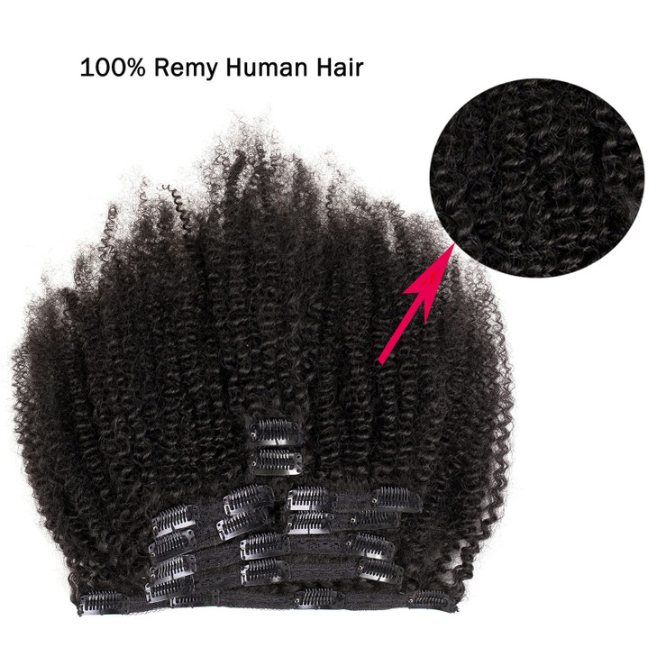 SAGA QUEEN Afro Kinky Curly Clip In Hair Extensions Human Hair 8pcs 18clips 120gpck Brazilian Virgin Remy Human Hair 4B